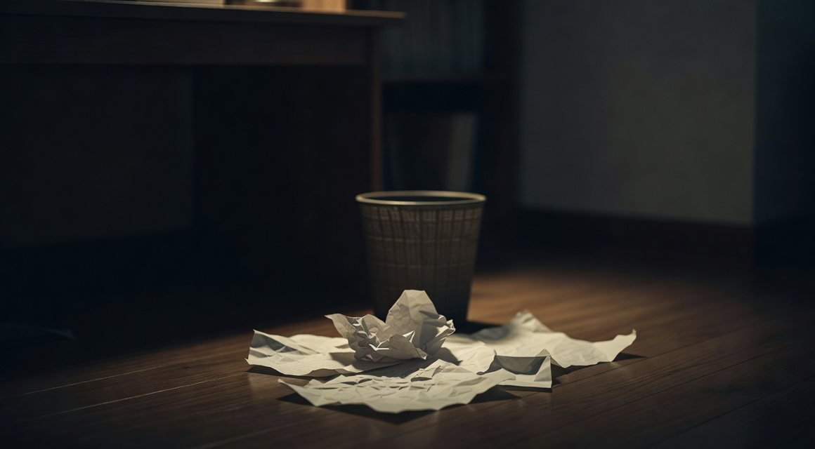 구겨진 종이와 휴지통 이미지 — 밤의민족 오답노트